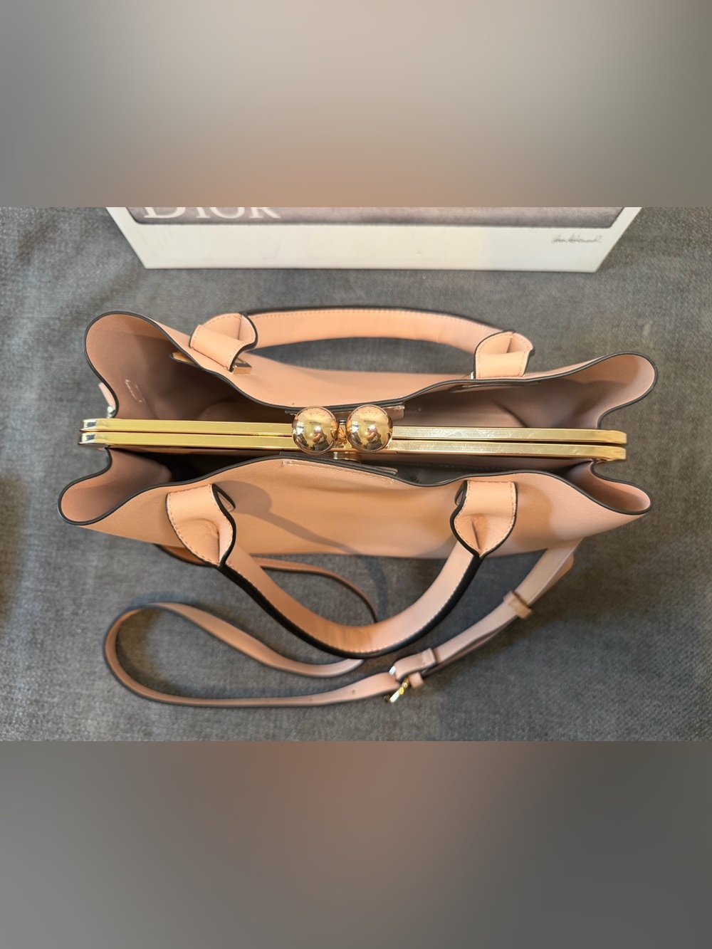 Dune London “Damie” Blush pink top handle kisslock satchel with crossbody strap - Picture 9 of 10